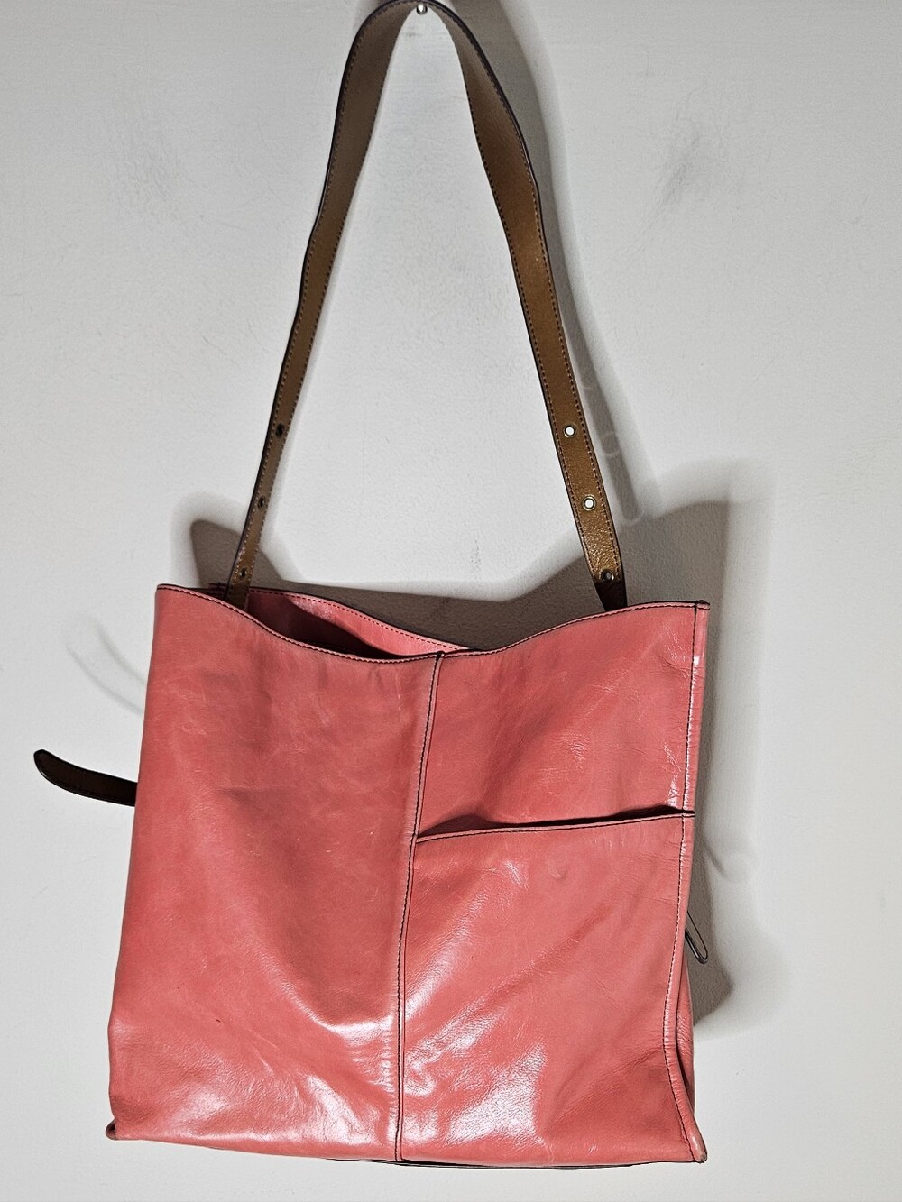 HOBO Park Tote Handbag in Blossom Pink Leather Brown Accents Paisley Lining - Picture 2 of 10